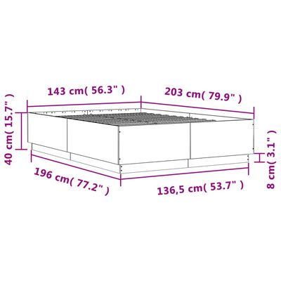 vidaXL szürke sonoma színű szerelt fa ágykeret LED-del 140x200 cm