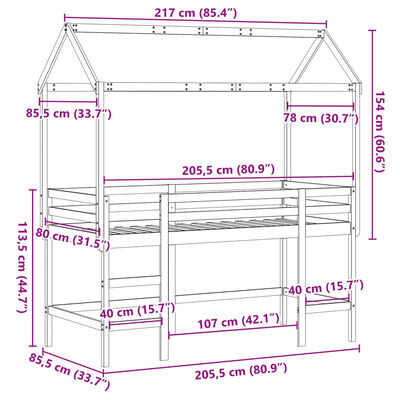 vidaXL fehér tömör fenyőfa galériaágy létrával és tetővel 80 x 200 cm