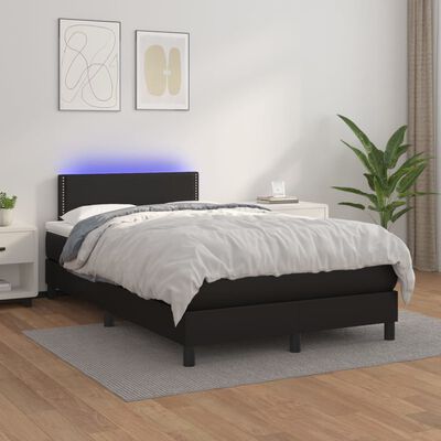 vidaXL fekete műbőr rugós ágy matraccal és LED-del 120x200 cm