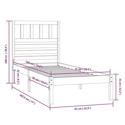 vidaXL fehér tömör fenyőfa ágy matrac nélkül 75 x 190 cm