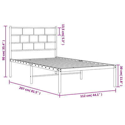 vidaXL fekete fém ágykeret fejtámlával 107 x 203 cm