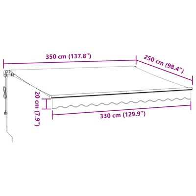 vidaXL antracitszürke-fehér automata kihúzható napellenző 350 x 250 cm