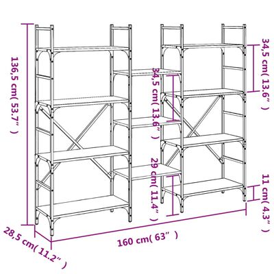 vidaXL fekete szerelt fa könyvespolc 160x28,5x136,5 cm