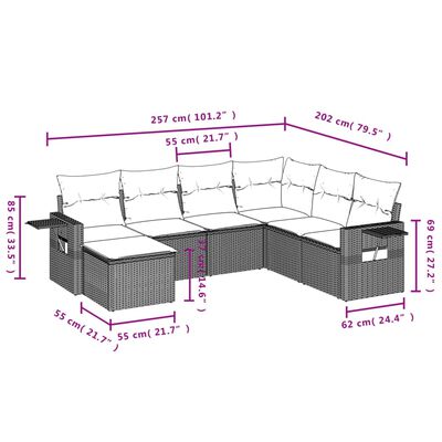 vidaXL 7 részes szürke polyrattan kerti ülőgarnitúra párnákkal