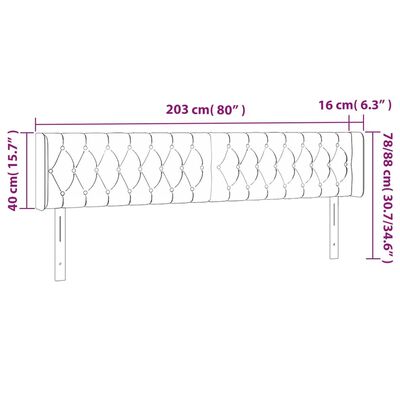 vidaXL világosszürke bársony LED-es fejtámla 203 x 16 x 78/88 cm