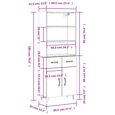 vidaXL betonszürke szerelt fa magasszekrény 69,5 x 34 x 180 cm