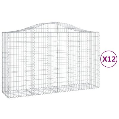 vidaXL 12 db íves horganyzott vas gabion kosár 200x50x120/140 cm