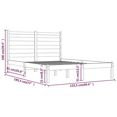 vidaXL Small Double fekete tömör fenyőfa ágykeret 120 x 190 cm