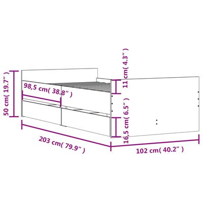 vidaXL sonoma tölgy színű műfa ágykeret fiókokkal 100 x 200 cm