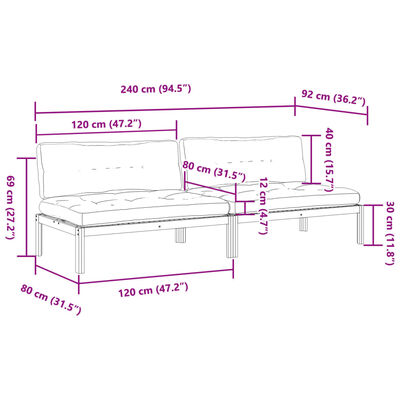 vidaXL 2 db tömör akácfa kerti raklap középső kanapé párnával