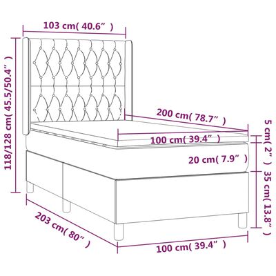 vidaXL sötétbarna szövet rugós ágy matraccal 100 x 200 cm