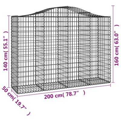 vidaXL 2 db íves horganyzott vas gabion kosár 200x50x140/160 cm