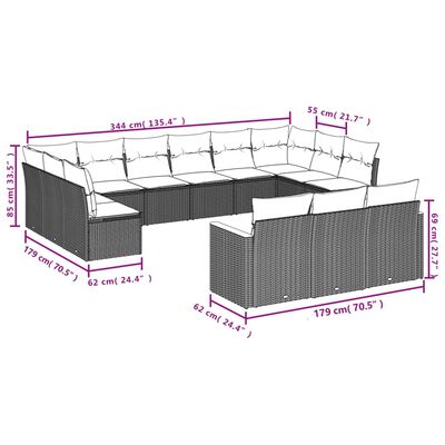 vidaXL 13 részes fekete polyrattan kerti ülőgarnitúra párnákkal