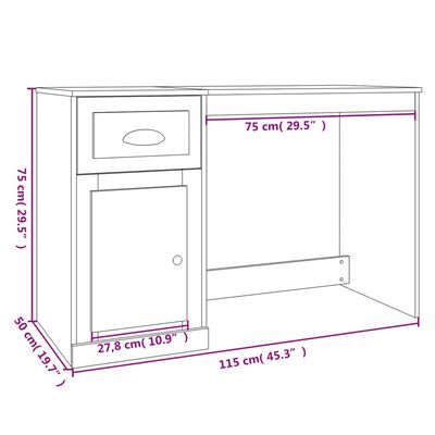 vidaXL sonoma tölgy színű szerelt fa íróasztal fiókkal 115x50x75 cm