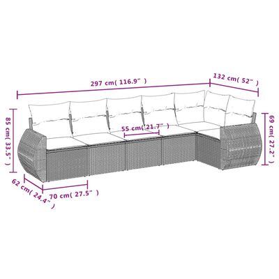 vidaXL 6 részes fekete polyrattan kerti ülőgarnitúra párnákkal