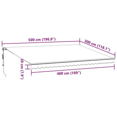 vidaXL antracitszürke-fehér automata kihúzható napellenző 500 x 300 cm