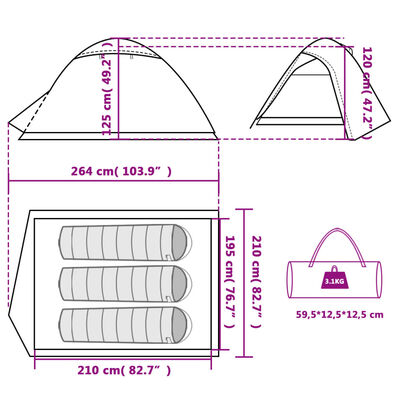 vidaXL 185T Taffeta 2-személyes szürke-narancs sátor 264x210x125 cm