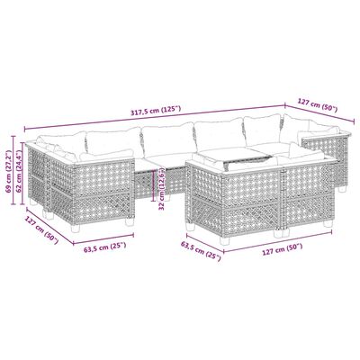 vidaXL 9 részes fekete polyrattan kerti ülőgarnitúra párnákkal