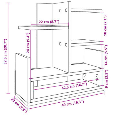 vidaXL betonszürke szerelt fa asztali szervező 49 x 20 x 52,5 cm