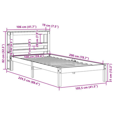 vidaXL tömör fenyőfa ágy matrac nélkül 100 x 200 cm