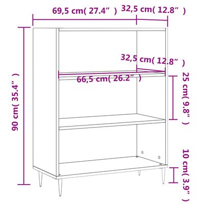 vidaXL fehér szerelt fa könyvespolc 69,5 x 32,5 x 90 cm