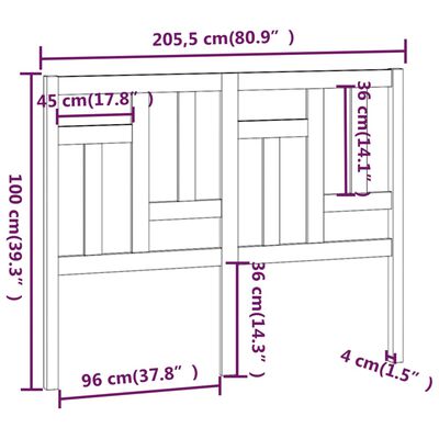 vidaXL fehér tömör fenyőfa ágyfejtámla 205,5 x 4 x 100 cm