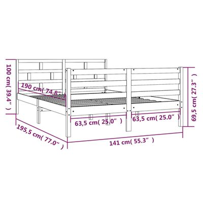 vidaXL fehér tömör fa ágykeret 135 x 190 cm (Double)