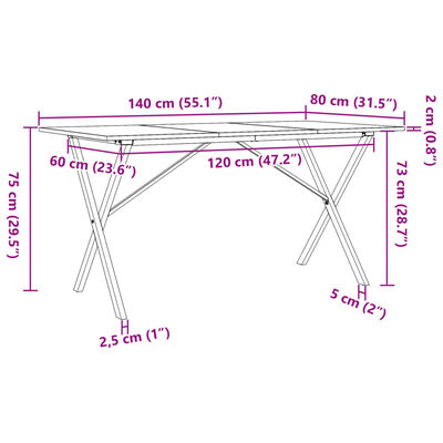 vidaXL tömör fenyőfa és öntöttvas étkezőasztal X-vázzal 140x80x75 cm