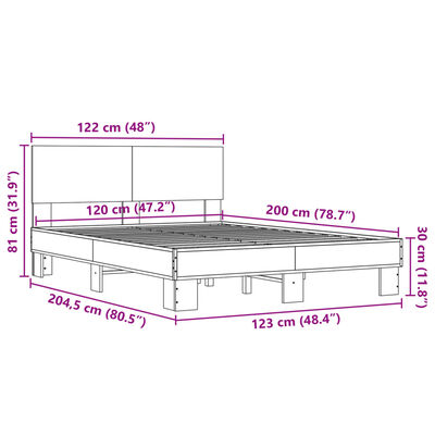 vidaXL barna tölgyszínű szerelt fa és fém ágykeret 120 x 200 cm