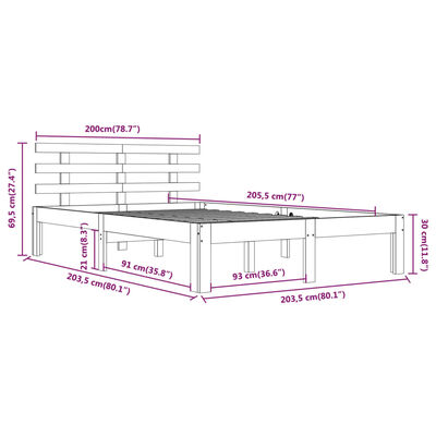 vidaXL fehér tömör fa ágykeret 200x200 cm