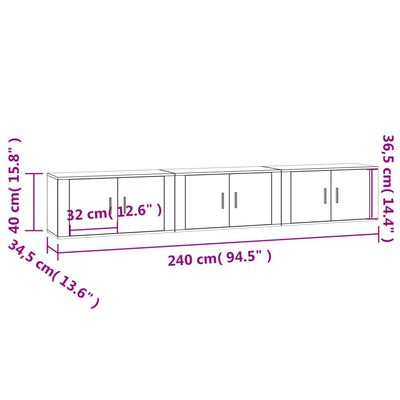 vidaXL 3 db fehér falra szerelhető TV-szekrény 80 x 34,5 x 40 cm