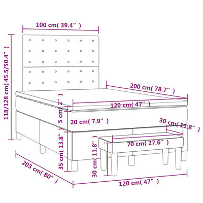 vidaXL fekete bársony rugós ágy matraccal 120 x 200 cm