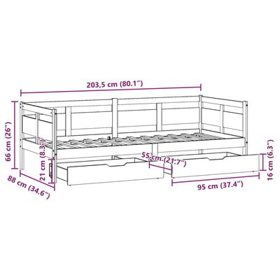 vidaXL tömör fenyőfa kanapéágy fiókokkal 80 x 200 cm