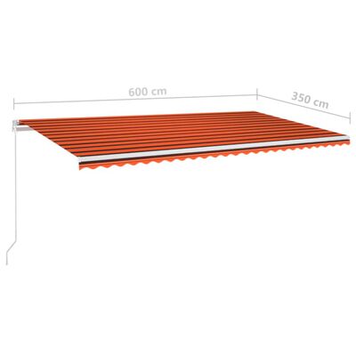 vidaXL narancs és barna kézzel kihúzható LED-es napellenző 600x350 cm