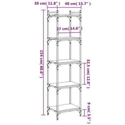 vidaXL 5 szintes fekete szerelt fa könyvespolc 40 x 30 x 154 cm