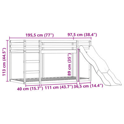 vidaXL fehér-fekete emeletes ágy csúszdával és függönnyel 90 x 190 cm