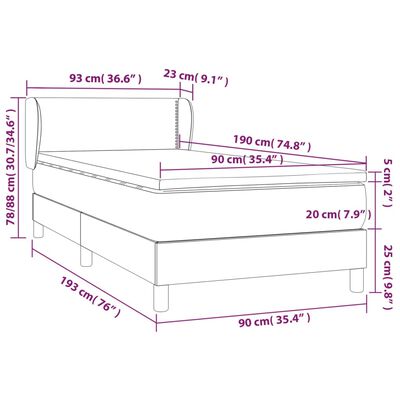 vidaXL világosszürke bársony rugós ágy matraccal 90x190 cm