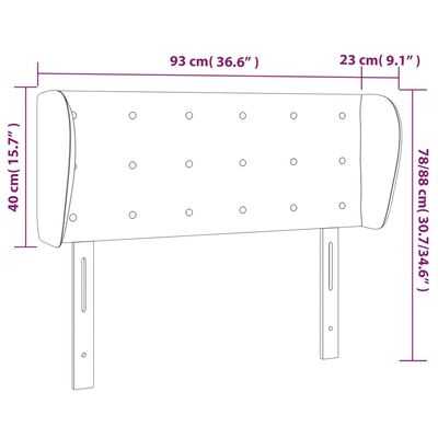 vidaXL sötétszürke bársony fejtámla szárnyakkal 93x23x78/88 cm