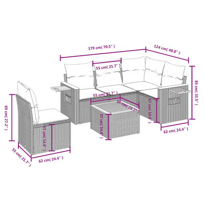 vidaXL 6 részes szürke polyrattan kerti ülőgarnitúra párnákkal