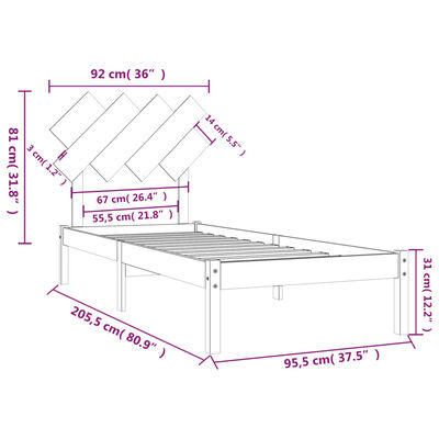 vidaXL fehér tömör fa ágykeret 90 x 200 cm