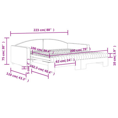 vidaXL világosszürke kihúzható szövet heverő matracokkal 100 x 200 cm