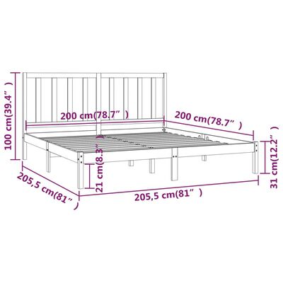 vidaXL mézbarna tömör fenyőfa ágykeret 200 x 200 cm