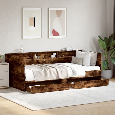 vidaXL füstös tölgy színű szerelt fa kanapéágy fiókokkal 75 x 190 cm