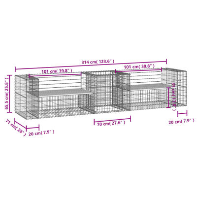 vidaXL tömör fenyőfa kerti pad gabion kosárral