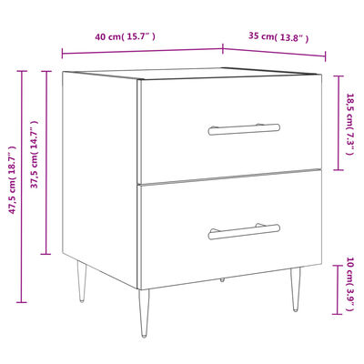 vidaXL 2 db füstös tölgyszínű szerelt fa éjjeliszekrény 40x35x47,5 cm