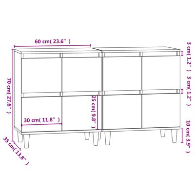 vidaXL 2 db sonoma tölgy színű szerelt fa tálalóasztal 60 x 35 x 70 cm