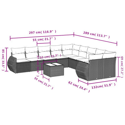 vidaXL 11 részes szürke polyrattan kerti ülőgarnitúra párnákkal