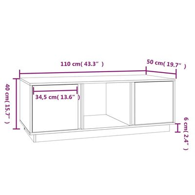 vidaXL fehér tömör fenyőfa dohányzóasztal 110x50x40 cm