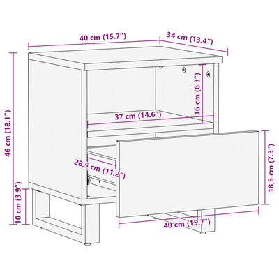 vidaXL 2 db tömör mangófa éjjeliszekrény 40 x 34 x 46 cm