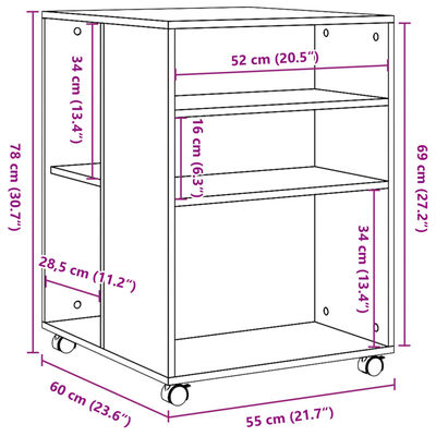 vidaXL betonszürke szerelt fa kisasztal kerekekkel 55 x 60 x 78 cm